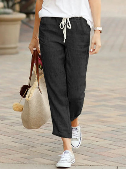 Causal Cropped Pants With Elastic Waist & Pockets