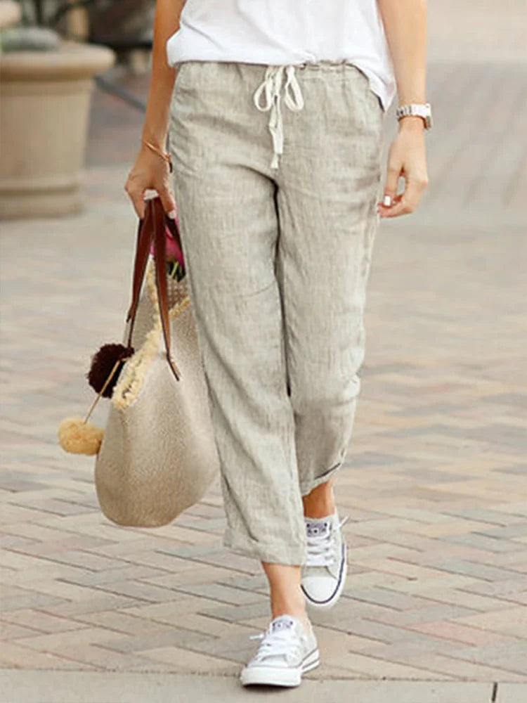 Causal Cropped Pants With Elastic Waist & Pockets