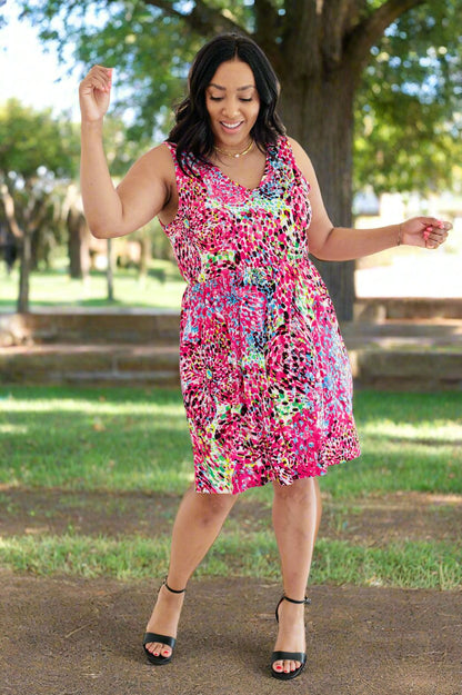 Bless Your Heart V-Neck Dress in Neon Fuchsia