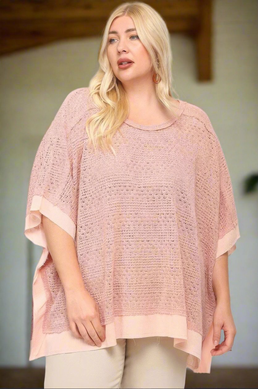 Experience the Light Knit and Woven Boxy Poncho Style Top