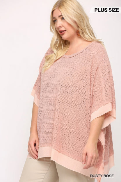 Experience the Light Knit and Woven Boxy Poncho Style Top