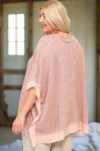 Experience the Light Knit and Woven Boxy Poncho Style Top