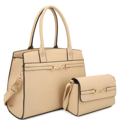 2-in-1 Matching Design Handle Satchel With Crossbody Bag