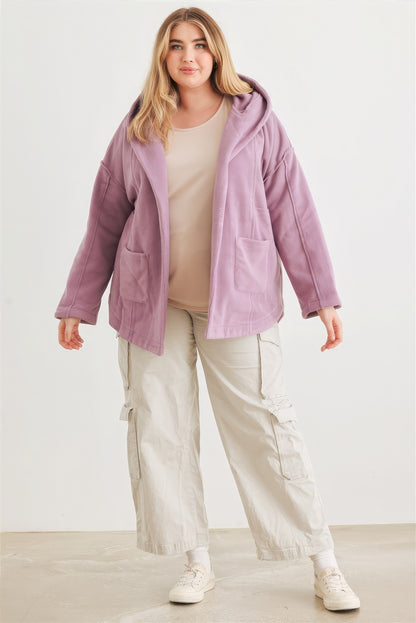 Plus Size Two Pocket Open Front Soft To Touch Hooded Cardigan Jacket