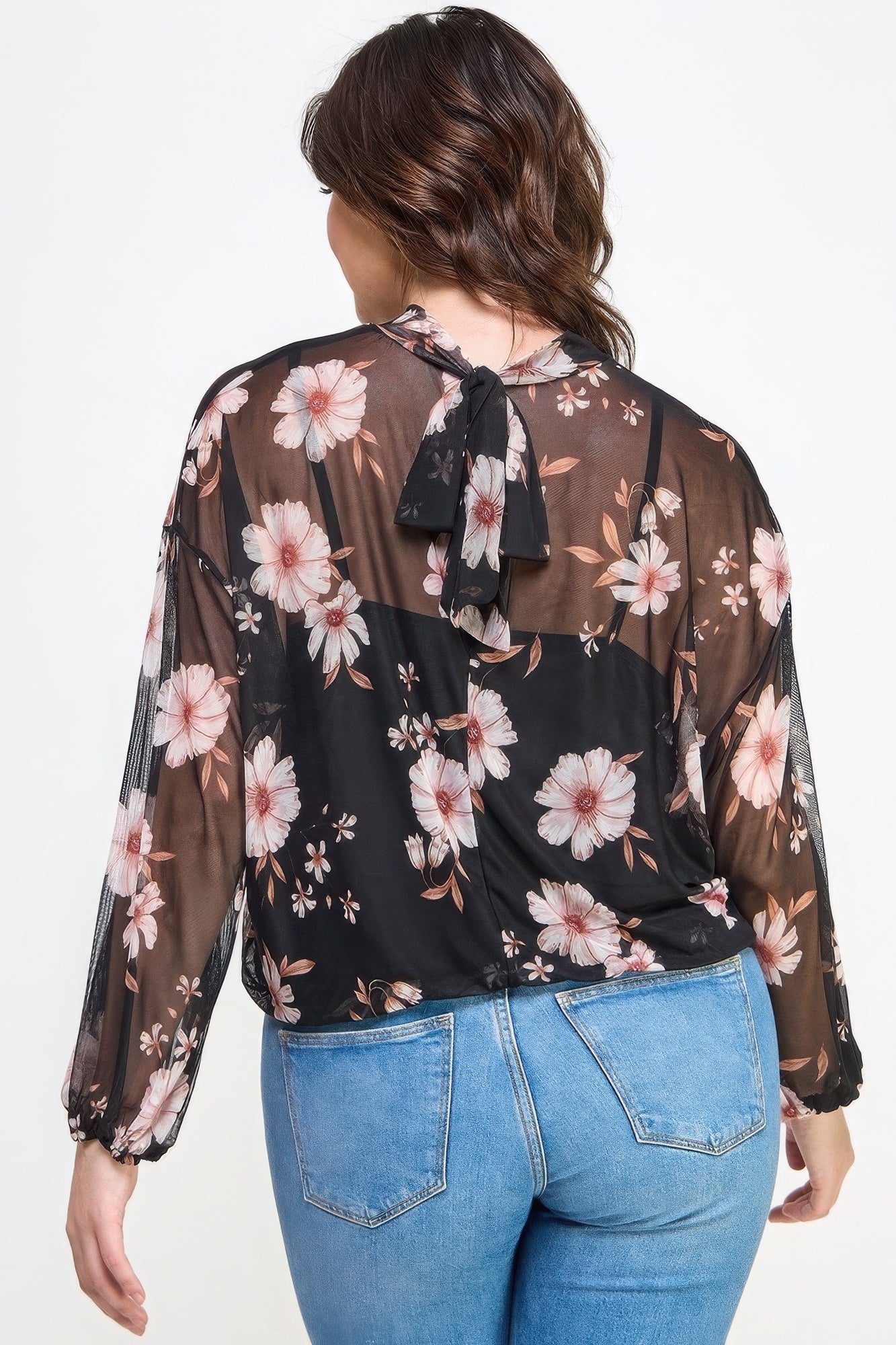 Mesh Floral Ls Top W/Cami