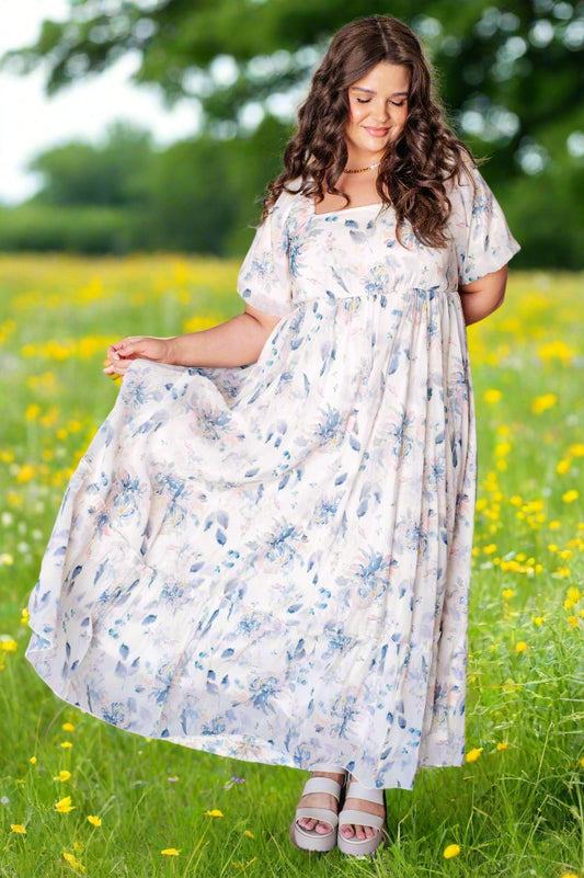 Gentle Yet Strong Balloon Sleeve Floral Dress