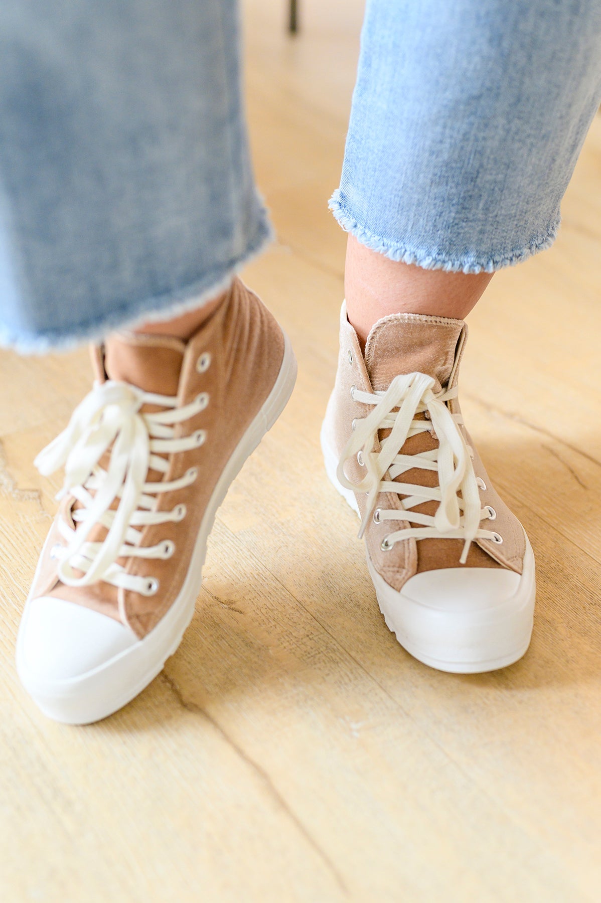 Run Me Down Velvet High Tops in Tan - Bee Creek Apparel