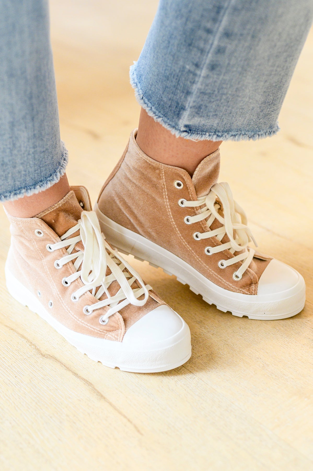 Run Me Down Velvet High Tops in Tan - Bee Creek Apparel