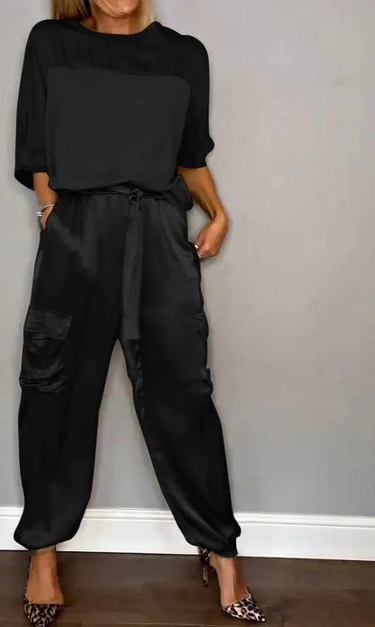 Smooth Satin Two Piece Pants Suit