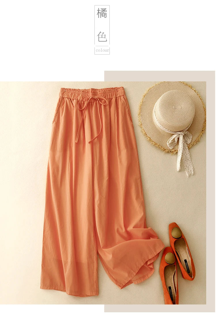 Summer Simple Style Wide Leg Ankle-length Pants