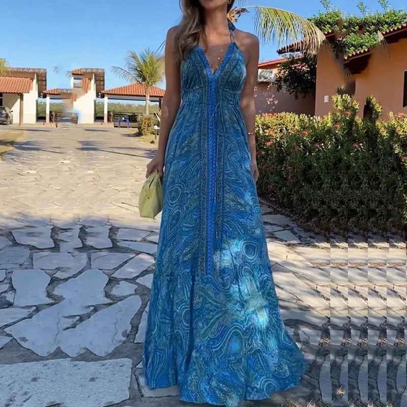 Boho Halter Neck Summer Maxi Dress