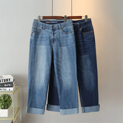 Denim Straight Leg With Frayed Cuff Pants