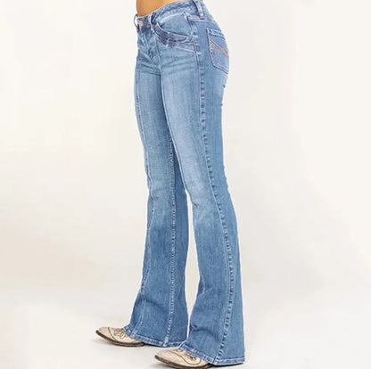 Vintage Flare Denim Low Waist  Spliced Pockets Jean