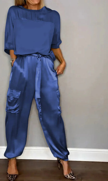 Smooth Satin Two Piece Pants Suit