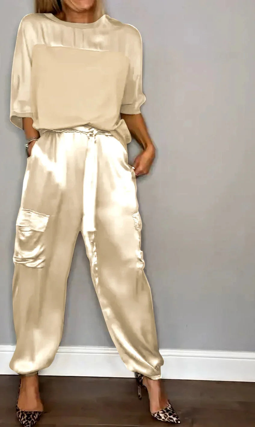 Smooth Satin Two Piece Pants Suit