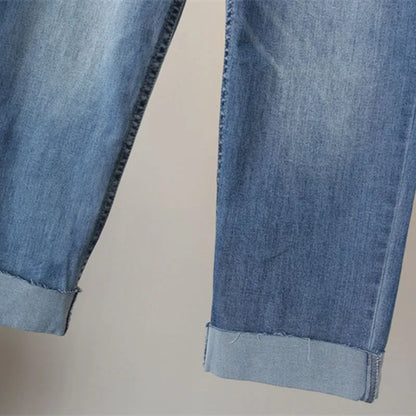 Denim Straight Leg With Frayed Cuff Pants