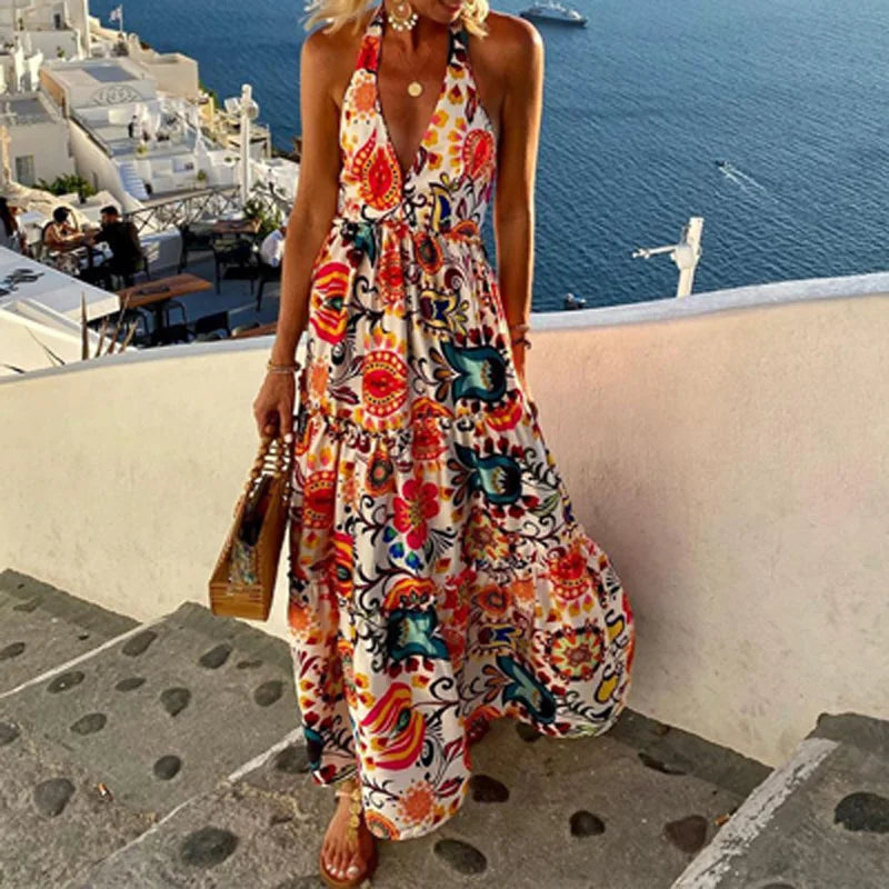 Boho Halter Neck Summer Maxi Dress