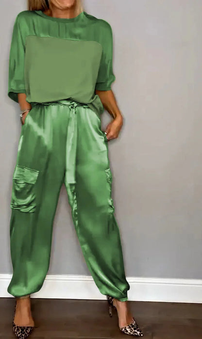 Smooth Satin Two Piece Pants Suit