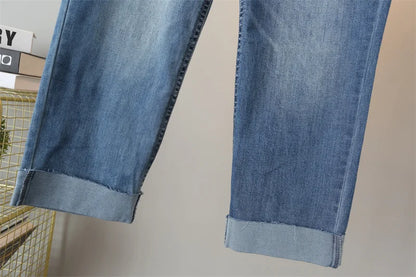 Denim Straight Leg With Frayed Cuff Pants