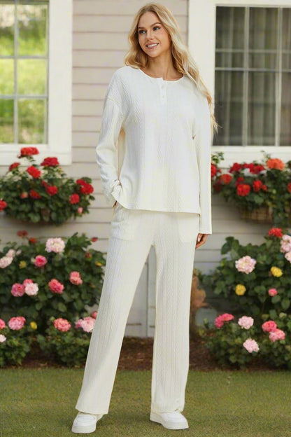 Cable-Knit Long Sleeve Top and Pants Set