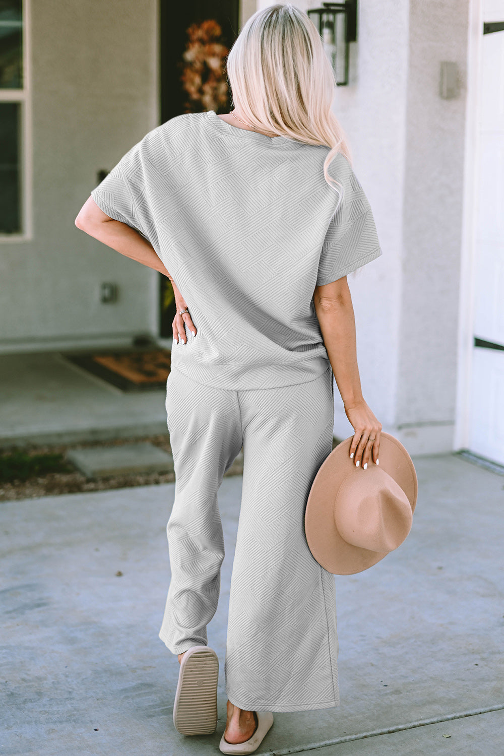 Adventure In Texture Short Sleeve Top and Pants Set