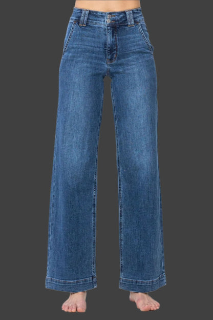 Judy Blue Full Size Double Button Wide Leg Jeans