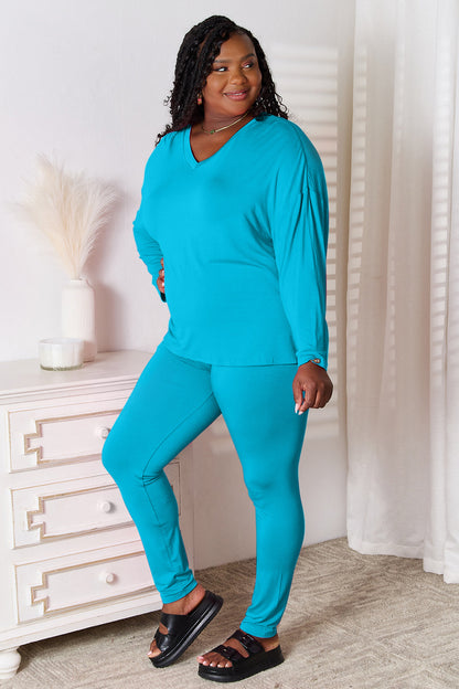Go Basic With Our V-Neck Soft Rayon Long Sleeve Top and Pants Activewear Set - Bee Creek Apparel