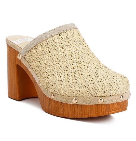 Throw Back Raffia Platform Clogs