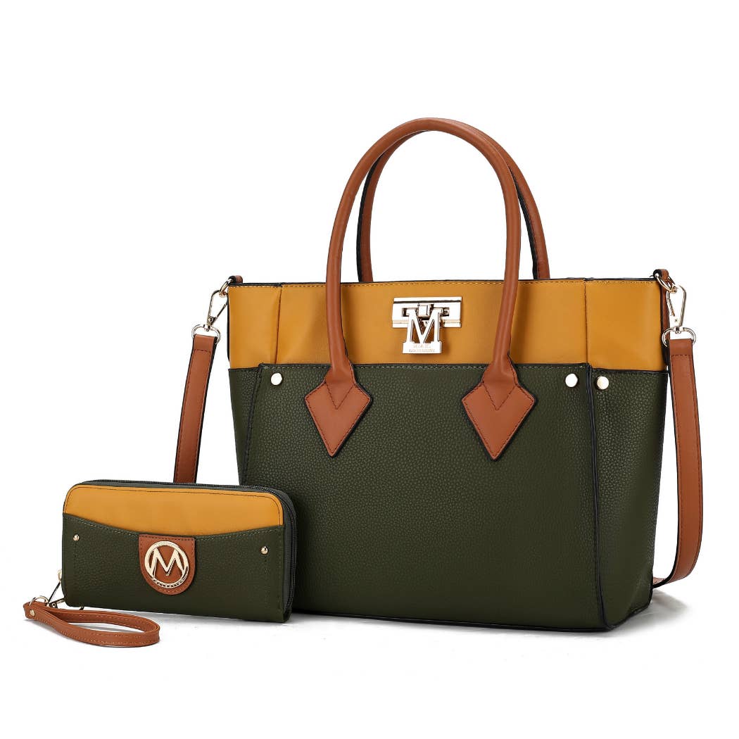 MKF Collection by Mia K - Brynlee Color-Block Vegan Leather Women’s Tote Bag includes Wallet