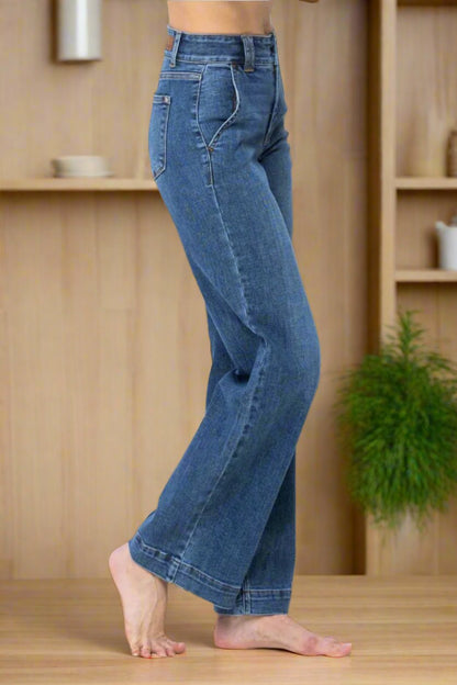 Judy Blue Full Size Double Button Wide Leg Jeans