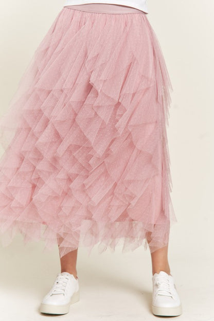 Polka Dot Mesh Lined A-Line Midi Skirt