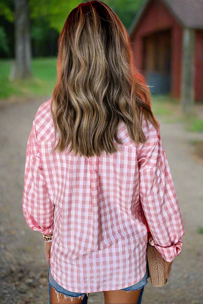 Classic Gingham Shirt  Buttoned Down Collar And 2 Front Pockets