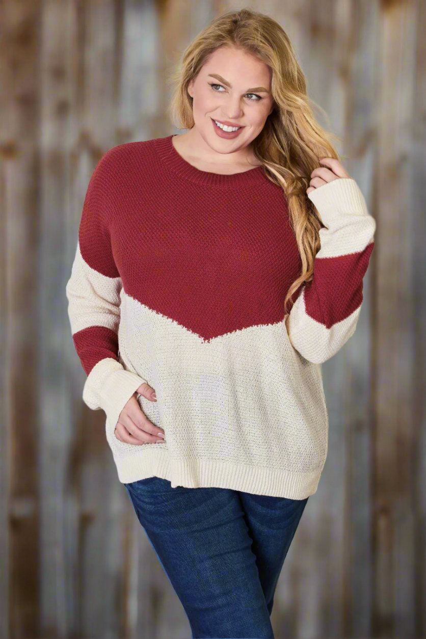 Hailey & Co Color Block Dropped Shoulder Knit Top