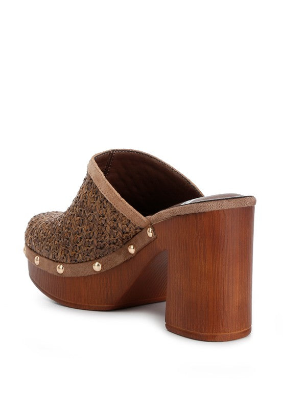 Throw Back Raffia Platform Clogs