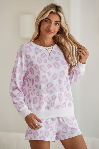 Pink Leopard Print Pullover and Shorts Pajama Set