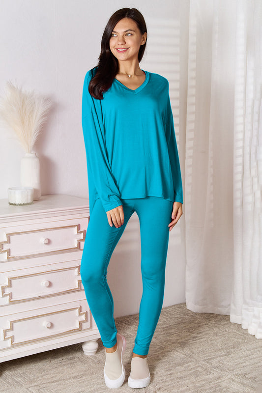 Go Basic With Our V-Neck Soft Rayon Long Sleeve Top and Pants Activewear Set - Bee Creek Apparel