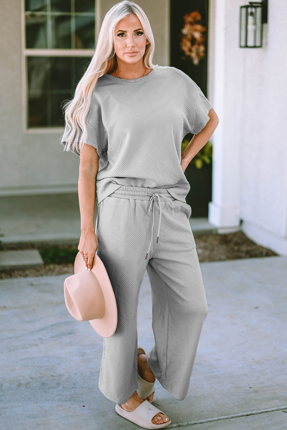 Adventure In Texture Short Sleeve Top and Pants Set