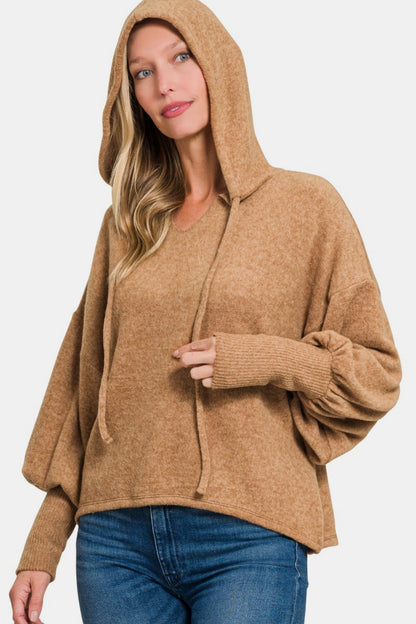 Brushed Hacci Drop Shoulder Cropped Hoodie