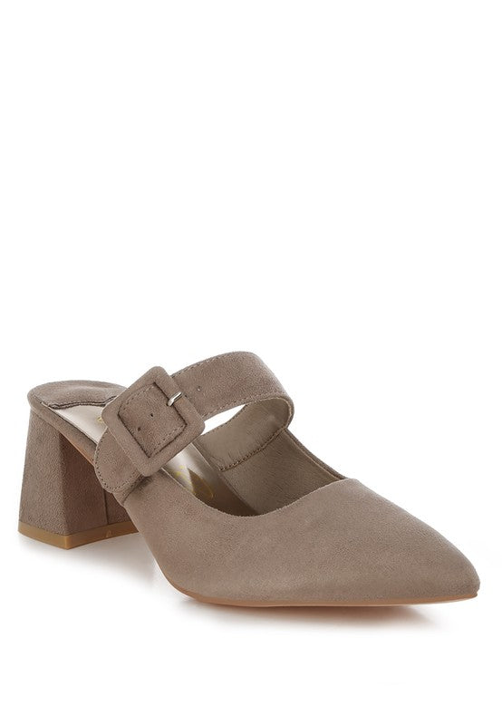 Amapola Buckle Strap Detail Microfiber Mules