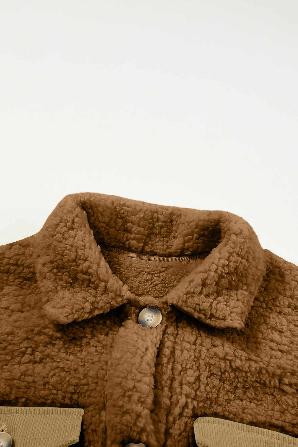 Blue Contrast Flap Pocket Single Breasted Teddy Coat