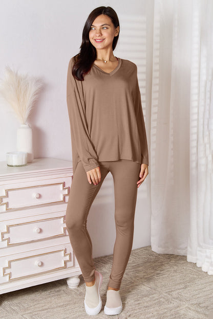 Go Basic With Our V-Neck Soft Rayon Long Sleeve Top and Pants Activewear Set - Bee Creek Apparel