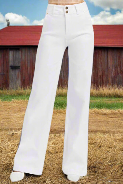 Try Our Tummy Control Double Button Wide Leg Jeans