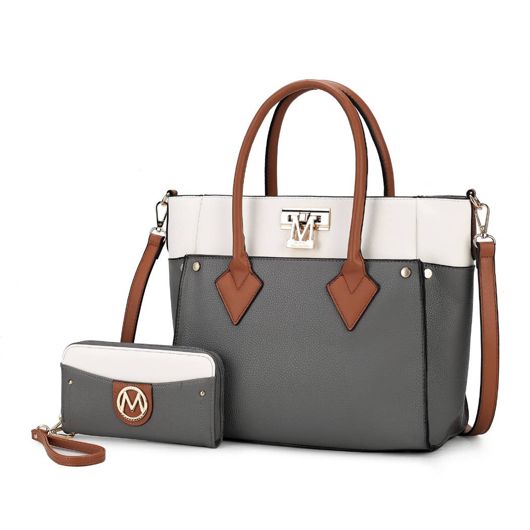 MKF Collection by Mia K - Brynlee Color-Block Vegan Leather Women’s Tote Bag includes Wallet