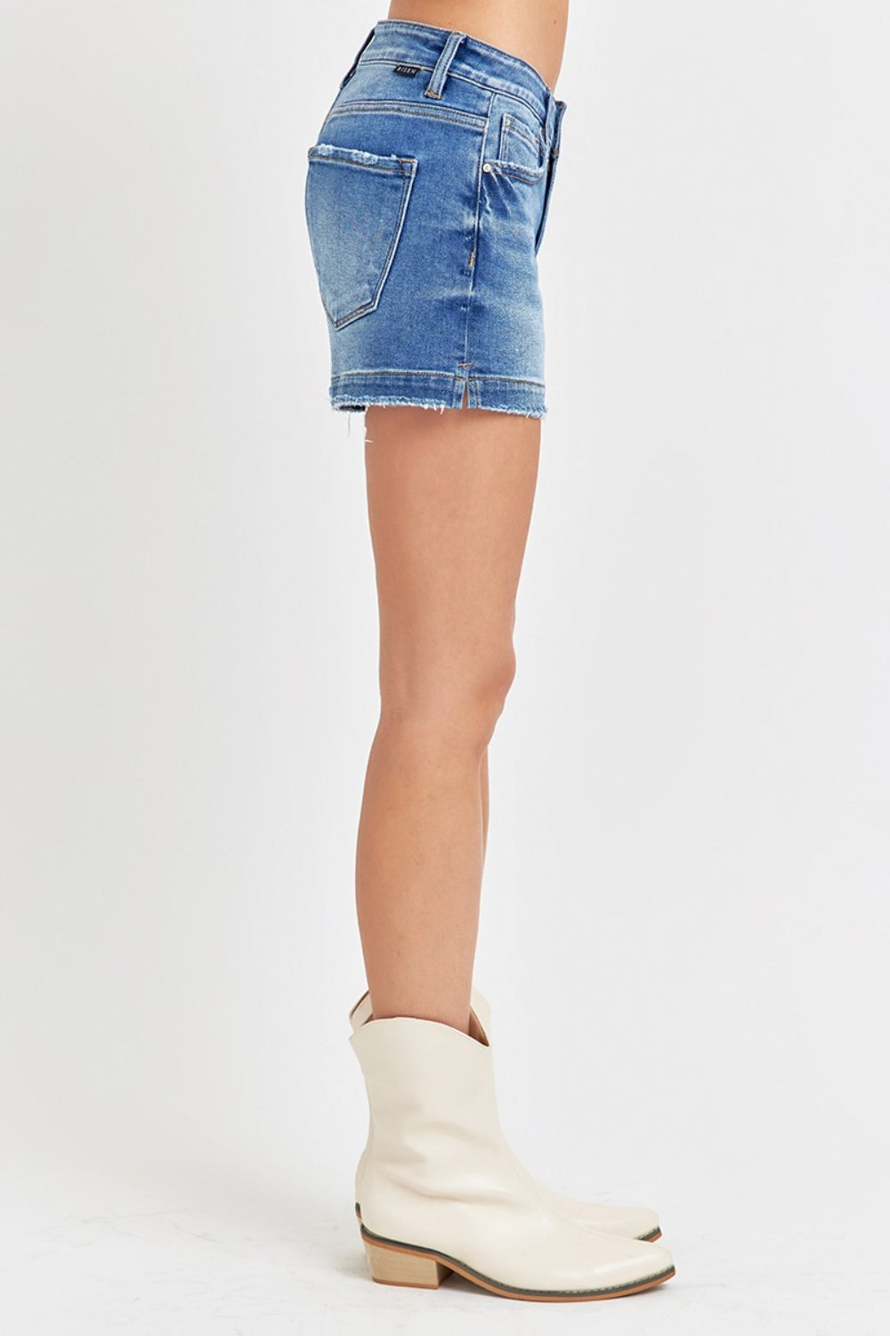 Risen Low Rise Slit Denim Shorts