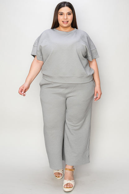 Adventure In Texture Short Sleeve Top and Pants Set